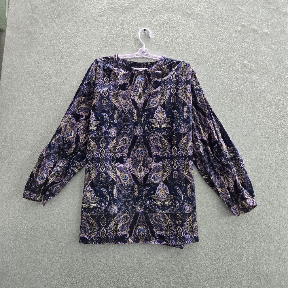 Lane Bryant Women Blouse 20 Navy Paisley Artsy‎ Tunic Office Long Sleeve